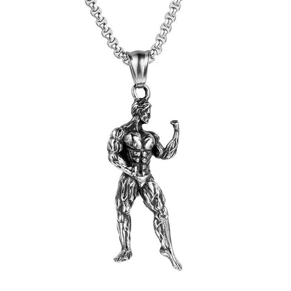 Homem forte haltere pingente colar de aço inoxidável corrente muscular masculino esporte giftfitness hip hop ginásio jóias para masculino colares266d