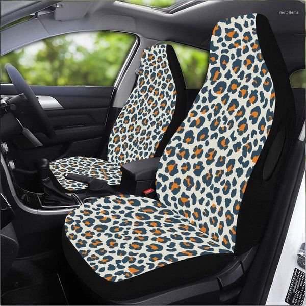 Capas de assento de carro branco leopardo impressão amarelo capa acessórios animal mulheres frente