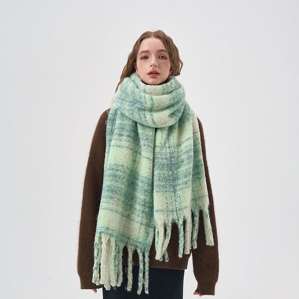 Lenço xadrez casal xale borla verde design de moda inverno macio glutinoso quente grande pescoço xale