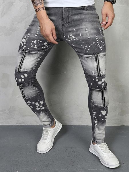 Herrenjeans 2023 von hoher Qualität mit bemalten Löchern, modische und amerikanische enge Röhrenhosen