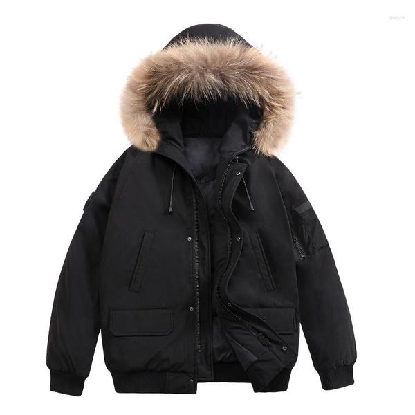 Jaquetas masculinas homens inverno casaco quente curto para baixo moda casual solto com capuz espessamento pato branco jaqueta colarinho destacável