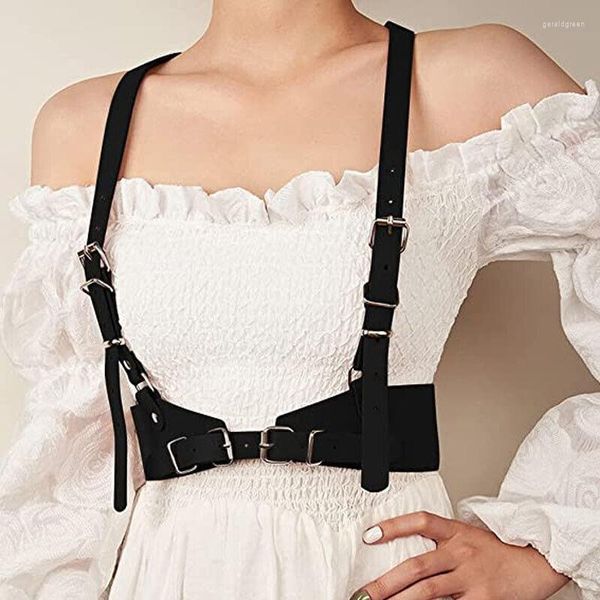 Cintos femininos pu couro cintura cinto punk alça de ombro ajustável corpo peito arnês suspender sexy menina vestido acessórios