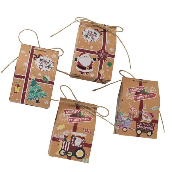 Carta kraft Buon Natale Sacchetti per imballaggio regalo Scatole portatili Calendario dell'Avvento Decorazioni Bambini Caramelle festive Zucchero Cioccolato Bomboniere Custodia per Babbo Natale