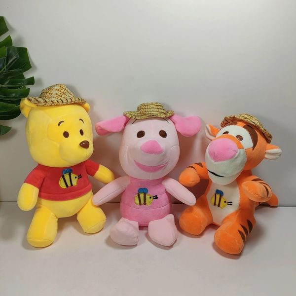 Bonito chapéu de palha urso brinquedo de pelúcia dos desenhos animados sofá almofadas bonecas de pelúcia kawaii crianças presente de aniversário decoração