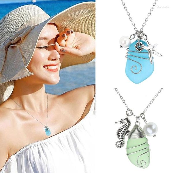 Ketten Meerjungfrau Perle Anhänger Halskette Einfache Natürliche Meer Glas Schlüsselbein Kette Mode Strand Schmuck