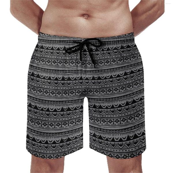 Herren-Shorts, Tribal-Druck, Sommer, Schwarz und Grau, niedlich, Strand, männlich, Sport, schnell trocknend, individuelle Badehose