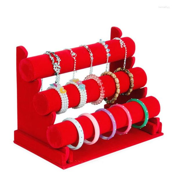 Schmuckbeutel, verschiedene Stoffoptionen, Armbänder-Halter, Armreif-Ständer, langlebiges T-Bar-Display, Schmuck-Organizer-Rack