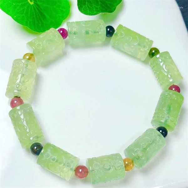 Braccialetti a maglie Bracciale in prehnite naturale e tormalina Fatti a mano da donna Guarigione Pietra preziosa Braccialetti con filo di cristallo Amanti Fidanzata 1 PZ