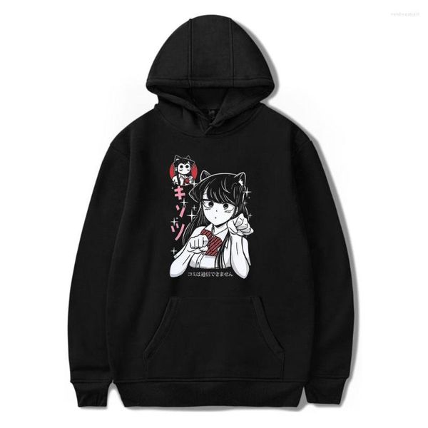 Hoodies masculinos Komi não pode comunicar anime moletom com capuz mulheres homens manga comprida moda pulôver roupas