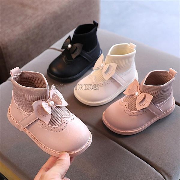 Stiefel Herbst Kinder Mädchen Weiche Leder Stiefeletten Mode Niedlichen Bogen Baby Prinzessin High Top Sneakers Atmungsaktive Schuhe 230923