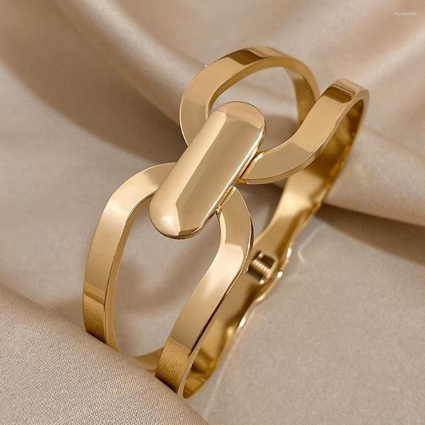 Bracciale AENSOA acciaio inossidabile 316l grosso colore oro fascino croce illimitato spesso braccialetti larghi bracciali per donna uomo gioielli da polso