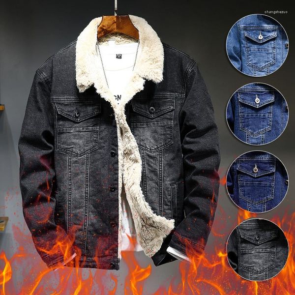 Herrenjacken Winter Dicke Plüsch -Denim -Jacke Außenbekleidung Schlanker Mode klassischer Stil verdickter warmer windproofes männliches Fleece Jean Mantel