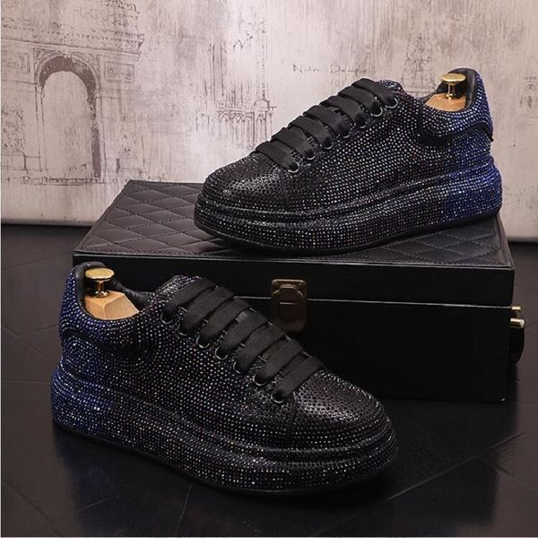 Novo luxo encantador homens vistoso strass casual sapatos de alta qualidade apartamentos designer masculino tênis baile mocassins sapatos zapatos hombre 1aa57