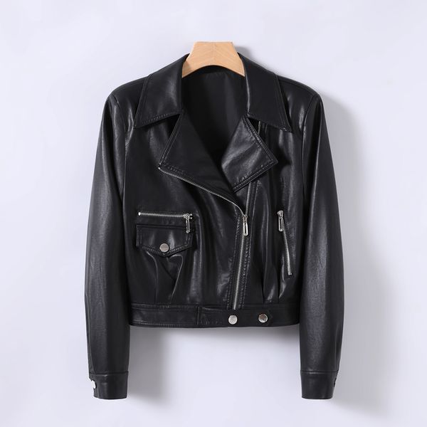 Женская кожаная куртка из искусственного меха THEME 21, женская мягкая куртка на молнии, модное мотоциклетное пальто, осеннее поступление 2023, повседневное байкерское женское пальто 230923