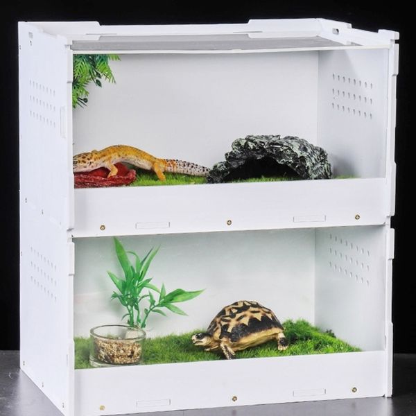 Sürüngen Malzemeleri Besleme Kutusu Çift Katmanlar Üreme Kılıfı Akrilik Terrarium Mini Pet Kertenkesi için Clear Böcek Habitatı 230923