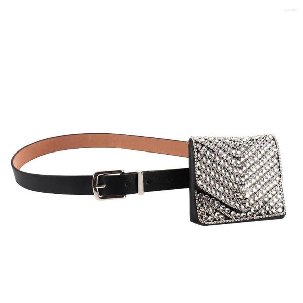 Cinture Abito da donna con cintura alla moda casual gotica in pelle PU con strass scintillanti vintage