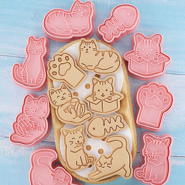 Moldes de cozimento 8 Pçset Cookie Cutter Selo Gato Forma Molde Pastelaria para Biscoitos Animal Run Kingdom Tipo Bolo Decoração Cortadores de Biscoitos 230923