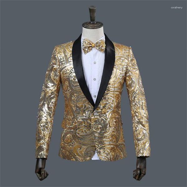 Abiti da uomo Abiti a maniche lunghe Disegni da uomo Masculino Homme Terno Costumi di scena Cantanti Giacca Paillettes Blazer Dance Star Style