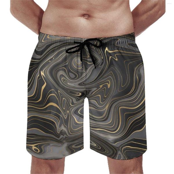 Pantaloncini da uomo Stampa marmorizzata Palestra Estate Nero Grigio Swirl Surf Beach Uomo Comodi bauli casual personalizzati di grandi dimensioni