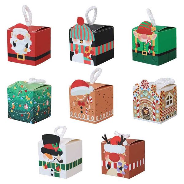 Frohe Weihnachten Mini-Geschenkboxen aus Pappe, 5,5 cm, tragbarer Adventskalender, Dekorationen für Kinder, festliche Kandiszucker-Partygeschenke, Weihnachtsmann-Verpackung mit Seide