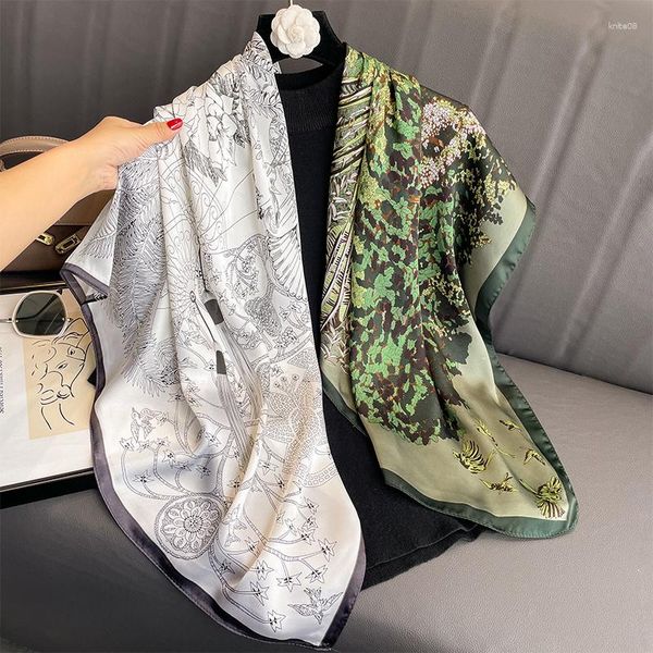 Lenços lenço de seda lenço de cabeça para mulheres vintage quatro estações lenço de cabelo 110x110cm hijab foulard bandana femme lenço