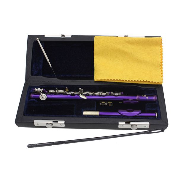 Пикколо фиолетового цвета, 16 отверстий + ключ E, полуразмерная флейта, мельхиор, в кожаном футляре