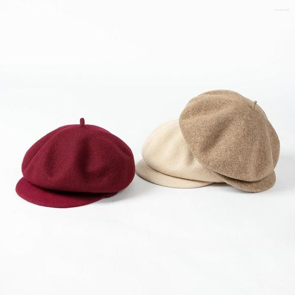 Berets 202309-hh1126 Chic Ins Winter College Clássico Lã Macia Rua Lazer Octogonal Chapéu Homens Mulheres Visores Cap