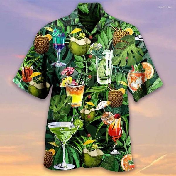 Camicie casual da uomo Estate allentate e traspiranti Stampa 3D Trendy Cool Fashion Hawaiian Beach Party Top maniche corte Abito Su