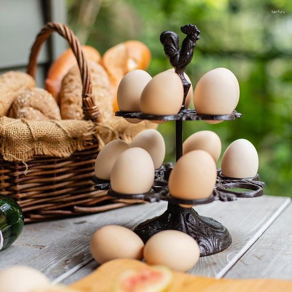 Ferramentas de cozimento retro ferro fundido rack ovo país americano nostálgico galo decoração cozinha bolo sala bandeja armazenamento