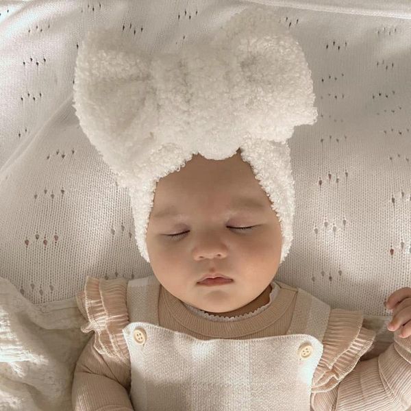 Haarschmuck Lammfleece Baby Stirnband Großer Bogen Elastische Geborene Stirnbänder Für Mädchen Kinder Turban Säugling Kinder Winter