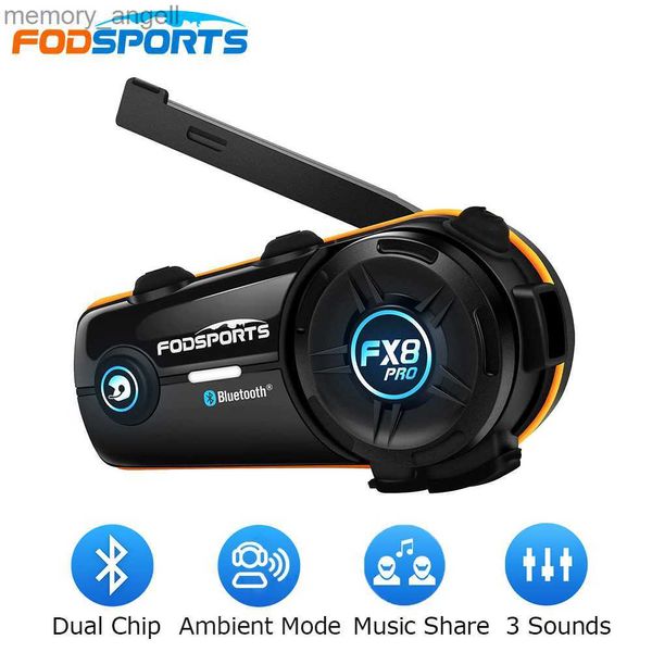 Walkie Talkie Nuovo Fodsports FX8 Pro Bluetooth 5.0 Interfono per moto Casco Auricolare 8 Rider 1000M Interfono FM Musica Condividi Suono di sottofondo HKD230925