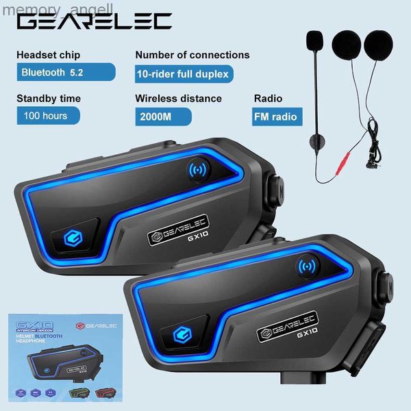 Рация GEARELEC GX10 Мотоциклетный интерком-шлем Bluetooth-гарнитура 10 гонщиков 2 км MOTO-коммуникатор Домофон FM-обмен музыкой PK B4FM-X HKD230925