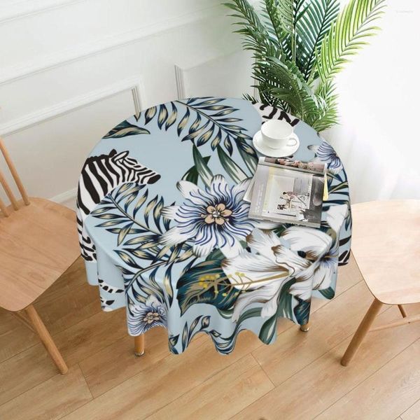 Tischdecke mit Palmenblättern, Zebra- und Blumendruck, dekorativer Bezug für Abendessen, individueller Schutz, Polyester