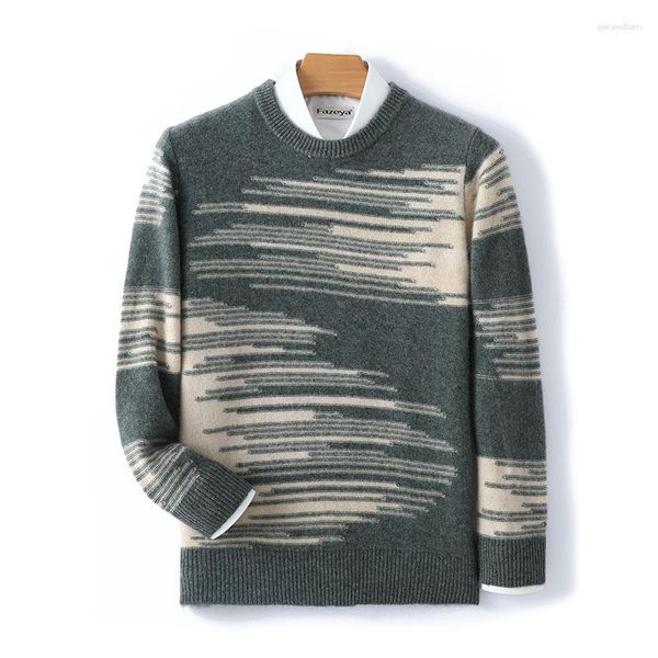 Erkek Sweaters Sonbahar Kış Yün Sweater Gevşek Yuvarlak Boyun Kaldırılmış Kontrast Renk Kazak Gezgin İş Kaşmir