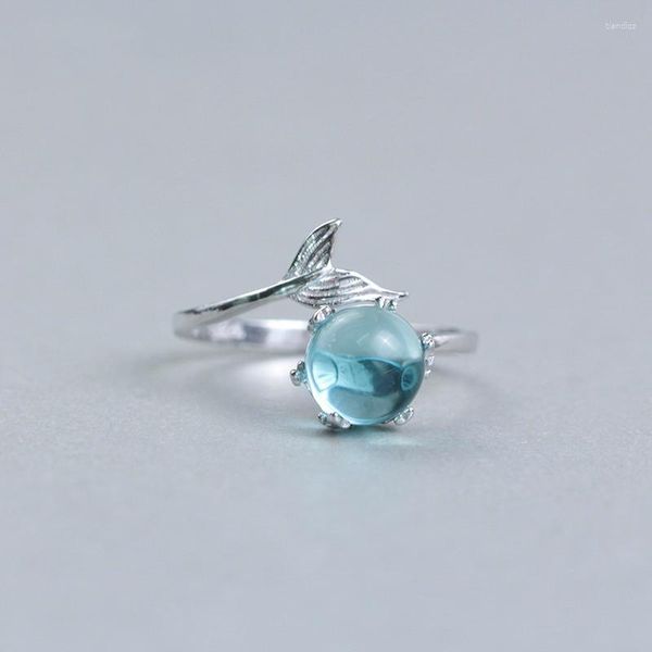 Anéis de cluster Original azul na moda sereia bolha aberto oceano fishtail anel para mulheres moda criativa jóias
