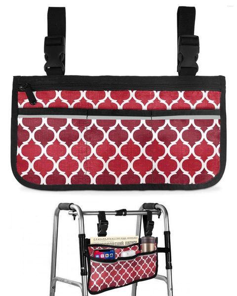 Aufbewahrungstaschen, geometrische rote Vintage-marokkanische Rollstuhltasche mit Taschen, Armlehnenseite, Elektroroller-Gehgestell-Tasche