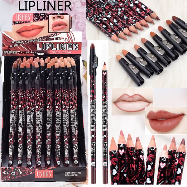 Lippenstift 48 Stück 8 Farben PROFESSIONAL MAKEUP Slim Lip Pencil Langlebiges cremiges Lipliner-Set mit Bleistiftspitzer 230925