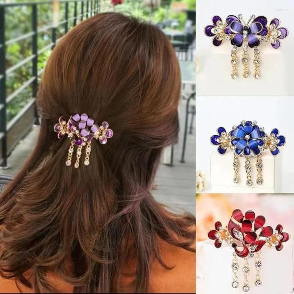 Fermagli per capelli Fiore di cristallo coreano Bowknot Forcina Moda Strass Clip orizzontale a coda di cavallo per accessori donna Gioielli