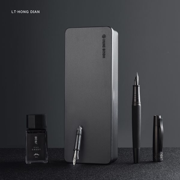 Canetas tinteiro LT Hongdian 6013 Black Metal Fountain Pen Black Men's Business EFF Curvo Nib Rotating Pen Cap Office Gift Ink Pen 230923