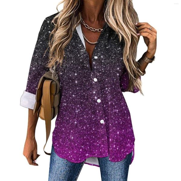 Blusas femininas bling estrela blusa estrelas estão fora esta noite galáxia vintage gráfico casual streetwear camisa manga longa roupas de grandes dimensões