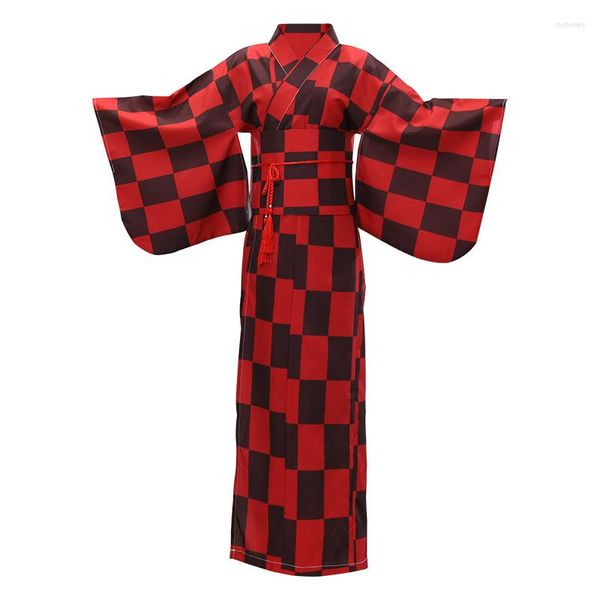 Roupas étnicas Japão Tradicional Kimono Formal Wear Robe Roupão Vermelho Long Table Performance Stage