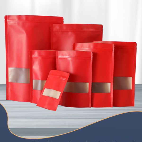 Sacchetti regalo rossi Sacchetti di caramelle di carta Kraft di carta con chiusura automatica Matrimonio Festa di compleanno Bomboniere per bambini Biscotti Forniture per imballaggio LX6133