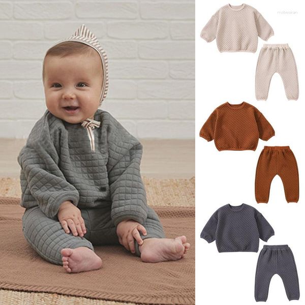 Conjuntos de roupas 2023 bebê primavera grossa camisola crianças homens e mulheres casuais cor sólida algodão terno ids roupas menina