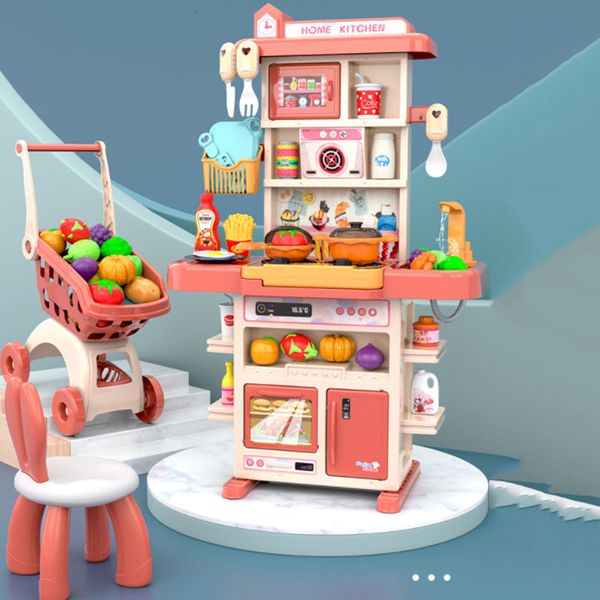 Cucine Gioca Cibo Bambini Grandi Mini Cucina Giocattoli 43 pezzi Suono e luce Simulazione Casa Stoviglie Giochi per il tempo libero Educativi per bambini 230925