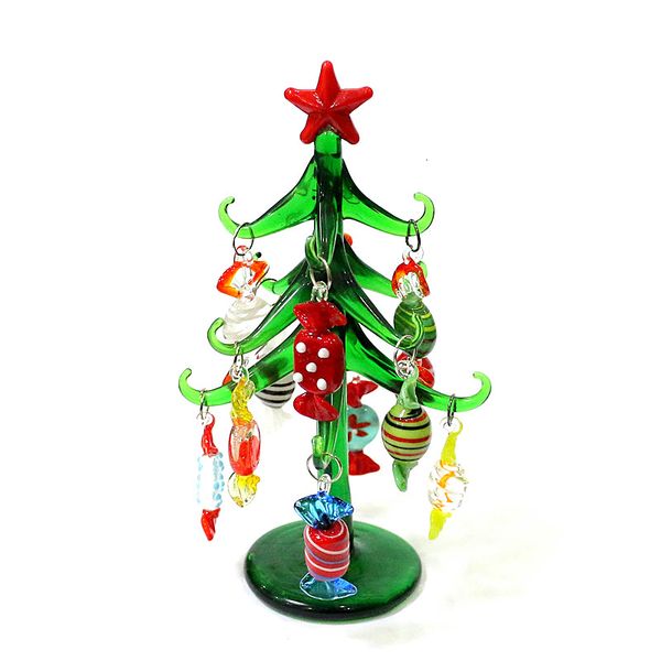 Oggetti decorativi Figurine Piccolo albero di Natale in vetro Figurine Ornamenti artigianali con 12 pezzi Mini ciondolo carino caramelle 230925