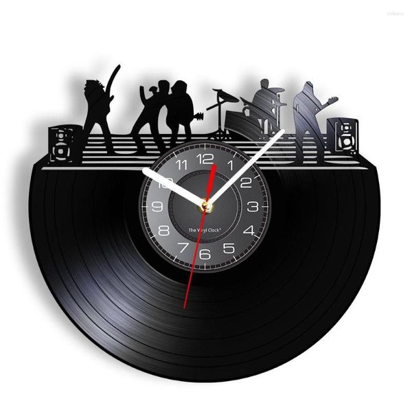 Orologi da parete Rock Band sul palco Nero Bianco Arte Vintage Record LP Orologio silenzioso Musica Live Studio Decor