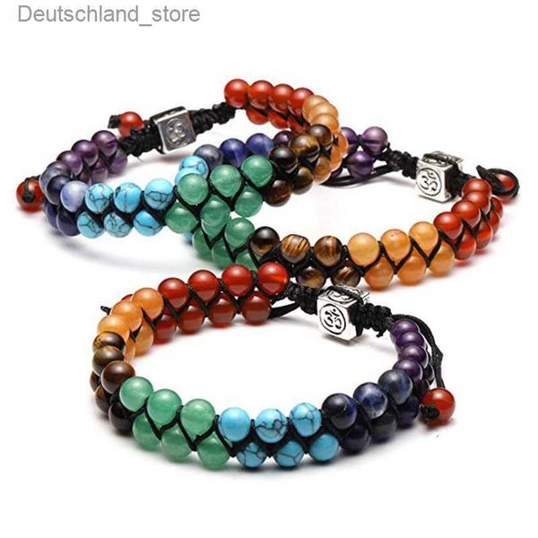 Braccialetti con ciondoli Doppio strato 7 Braccialetti Chakra per donna Uomo Bracciale yoga indiano vintage Chakra Prega Pietra lavica Perline Bracciale Gioielli curativi Q230925