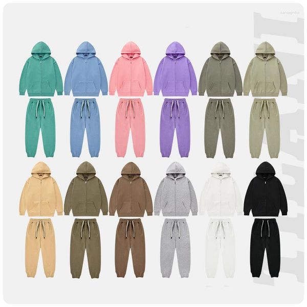 Conjuntos de roupas 2023 Outono Inverno Meninos e Meninas Hoodies Set Multi Color Seleção Sólida Zipper Casaco Calças 95% Algodão Kid's Outdoor Sports