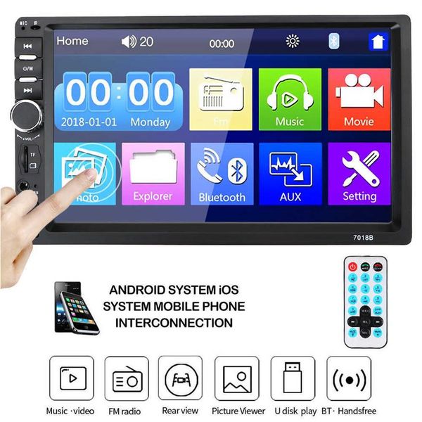 7 Dokunmatik Ekran HD Araba Audio Multimedya Oyuncu 7010B 7012B 7018B MP5 FM 2din Otomatik Elektronik Radyo Ters Display257Z