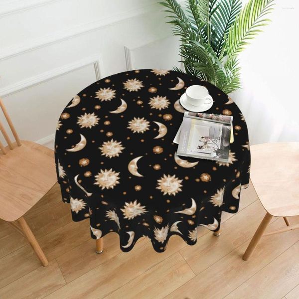 Tischdecke Retro Himmlische Sonne Tischdecke Mond Gold Schwarz Druck Benutzerdefinierte Schutzhülle Polyester Party Großhandel Quadratisch